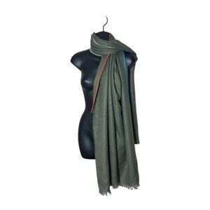 Free people common thread blanket stitch scarf in sage knit multi color trim
